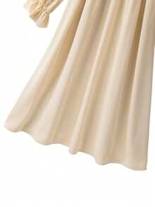 GlowEve CURVE 女士甜美优雅荷叶边腰部长袖连衣裙 - 杏色 - 查看 3