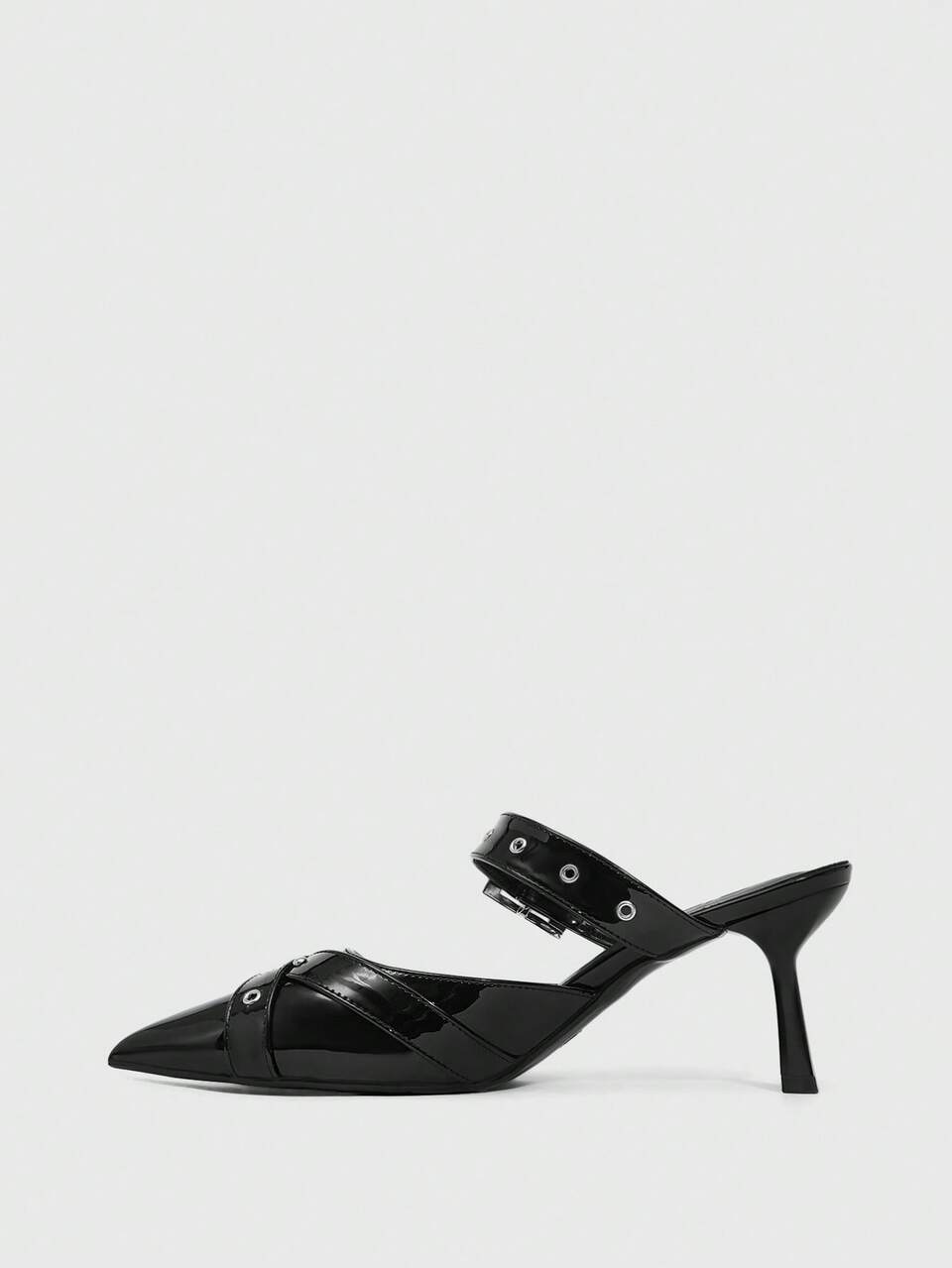 CUCCOO SZL Women's Pointed Toe Stiletto Heel Backless Pumps With Metal Buckle Decor Valentine's Day