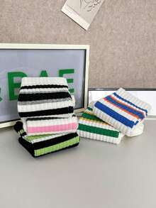 5 أزواج من الجوارب الرياضية الخارجية المنفذة للهواء للنساء، جوارب متعددة الاستخدامات متوسطة الطول مخططة، جوارب كاجوال مخططة مفصلة - متعدد الألوان - مشاهدة 6