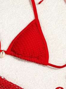 Swim Mod Women's Solid Color Sexy Swimsuit Set For Beach/Resort Red Bikini Set Swimwear 3 Pieces Set Red Swimsuits Red Bathing Suits - Red - View 3