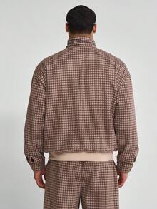 Musero Relaxed Checkered Zip Through Hidden Button Placket Drop Shoulder Stand Collar Tracksuit Sweater Jacket Top Only Autumn Winter Essentials - Multicolor - View 4