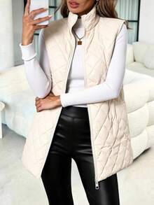 SHEIN Clasi Solid Quilted Vest Coat For Autumn & Winter - Apricot - View 1