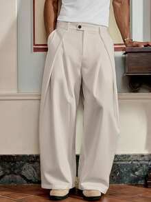 SWAVVY Pantalones casuales sueltos de pierna recta de unicolor para hombres - Albaricoque - Ver 6