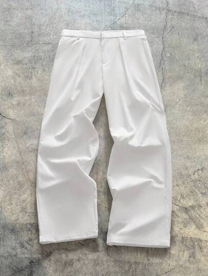 SWAVVY Men's Woven Casual Everyday Solid Color Elastic Waist Straight Leg Pants