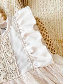 SHEIN 1pc Baby Girls Sleeveless Apricot Lace Trim Mesh Casual Dress, Cute Skirt Suitable For Spring/Summer Outings And Vacations - Apricot - View 6