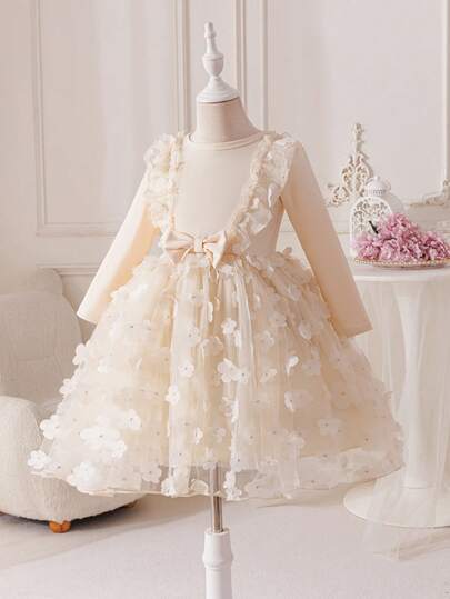 Glamorique Kids Young Girl Elegant Party 3D Floral Mesh Dress