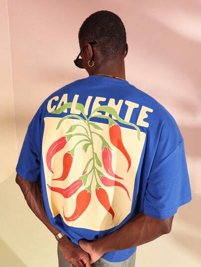  Sumwon Caliente Chili Pepper Print Oversized Boxy T-Shirt Summer Cotton Tee Premium Street Style Casual Graphic Tee For Summer Spring