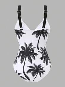 Swim Oasis Conjunto de 2 peças de Roupa de Praia Casual 2026 Nova Primavera/Verão Feminino, Maiô Estampado e Saia Longa de Tule - Preto e Branco - Visão 4