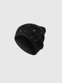 Aloruh Women's Rhinestone Studded Acrylic Beanie Hat With Stretchy Fabric, Lightweight And Warm Hat, Gothic Alphabet NY Pattern, Y2K Style Outdoor Hat, Breathable, Elastic Knit Cap For Autumn And Winter, Easy Care - Multicolor - View 11