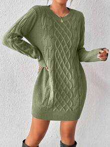 Rafferiza Women's Twist Knit Sweater Dress For New Year Clothes - Olive Green - View 4