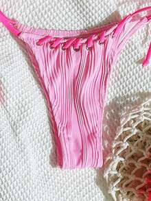 Swim Mod Women's Solid Color Halter Tie Sexy Bikini Swimwear Set, Summer Beach - Baby Pink - View 4