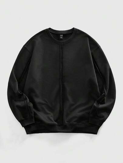 ROMWE MEN Street Life Men's Casual Solid Color Crew Neck Pullover Sweatshirt, Autumn/Winter