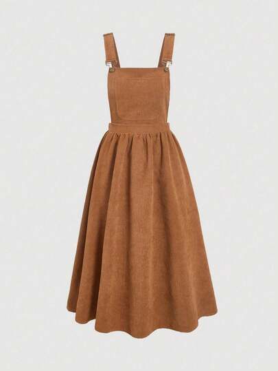 SHEIN CURVE+ 大码女式纯色褶皱休闲宽松吊带连衣裙/秋冬