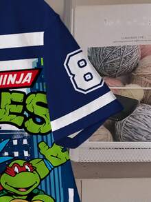 TEENAGE MUTANT NINJA TURTLES | SHEIN 青少年男孩条纹卡通图案圆领短袖T恤 - 白色 - 查看 5