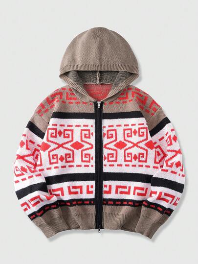 Chaqueta de punto con capucha y diseño de bloques de color para hombre, para otoño/invierno