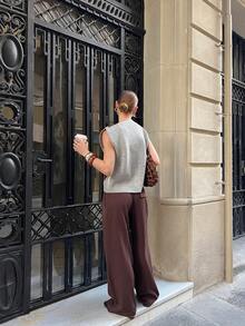Siren Gaze Women's Grey,Autumn,Elegant,School,Back-To-School V-Neck Argyle Knit Sweater Vest,French-Style Preppy Diamond Pattern Button Front Color-Blocked Tops - Khaki - View 2