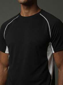 SUMWON Camiseta deportiva de manga corta con bloques de color y paneles laterales contrastantes, cuello redondo para entrenamiento deportivo y gimnasio