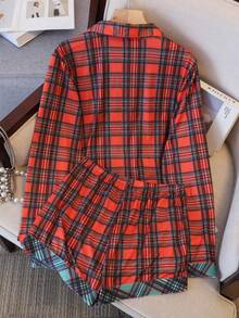 2pcs Plaid Women's Pajama Set - Multicolor - View 2