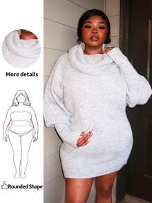 Enliva Vestido suéter plus size casual vintage inspirado no estilo Y2K cinza ombro de fora manga comprida, confortável e versátil para uso diário, adequado para outono/inverno - Cinza - Ver 1