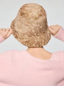 ROMWE Goth 1 件棕色 YK Millennium Babe 可爱鹿纹时尚简约毛绒渔夫帽，适合女士，适合上学、休闲、约会、旅行、圣诞节保暖单品 - 棕色 - 查看 4