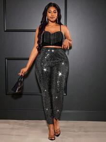 Truni Quần legging dự tiệc đính sequin thời trang cỡ lớn dành cho nữ, dáng người quả lê hình tam giác/2026/Năm mới - Nhiều màu - Xem 5
