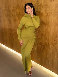 MDEdit 不对称下摆罗纹针织毛衣 春季 Y2K 90 年代休闲可爱夏季婚礼宾客节日秋季夜间外出秋季冬季日常圣诞节万圣节 - 橄欖綠 - 查看 1