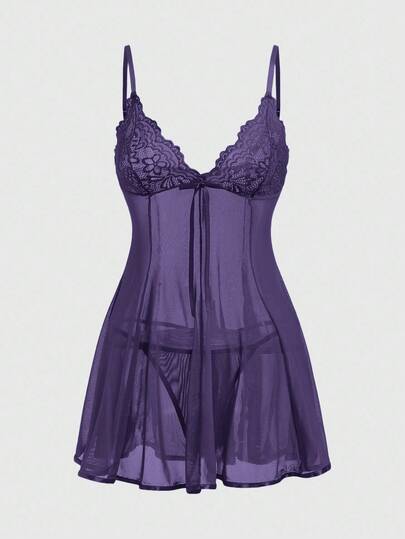 J-Fashion Conjunto de vestido transparente sexy con parches de encaje y malla, estilo vanguardista Y2K