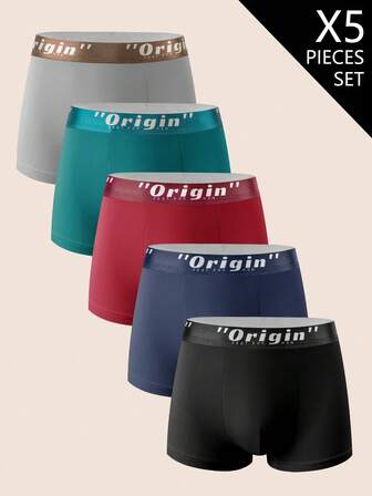 Manfinity Underwear&Sleepwear Basics 5pcs/Pack Men's Boxer Briefs, Fashionable Colorful Underwear