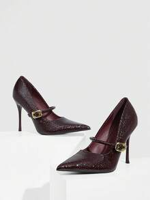 CUCCOO SZL Casual Minimalist Solid Color Pointed Toe Thin Heel Women Pumps For Christmas Spring Shoes - Burgundy - View 2
