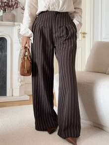 DAZY Damen Lässig gestreifte Hose mit hoher Taille und weitem Bein, geeignet für Arbeit und Pendeln