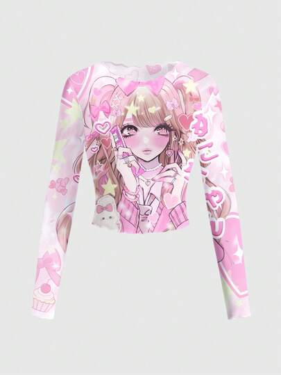 Anime Blouse à manches longues en maille transparente rose kawaii sexy rétro vintage Y2K pour femmes, printemps