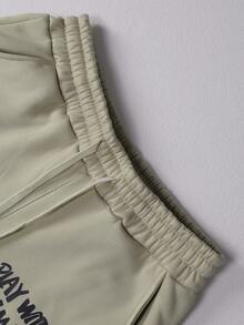 PAVTROS Pantalones de chándal casuales para hombres con estampado de letras y cordón en la cintura, holgados, los mejores, de novio, de verano, de vacaciones, Y2K, retro, amigos, con estampado manuscrito - Camel - Ver 5