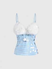 ROMWE J-Fashion Áo hai dây Y2K Abby với lớp lông giả có thể tháo rời dành cho nữ, thích hợp cho mùa đông. - Màu xanh lam - Xem 2