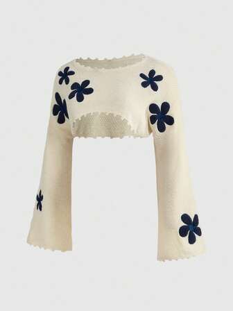 Fairycore Maglione corto ampio con stampa floreale, taglia comoda, per la primavera