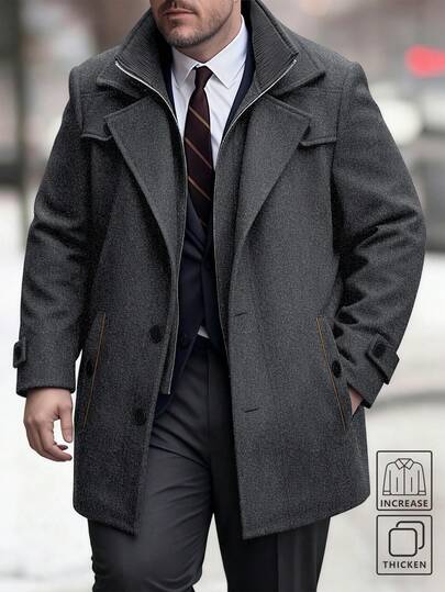 Manfinity Mode Plusstorlek Enfärgad Raglanärm Slagkrage Moderiktig Affärsöverrock