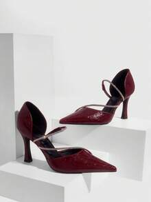 CUCCOO SZL Casual & Commute Minimalist Pointed Toe Women Pumps For Christmas - Burgundy - View 4