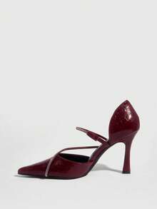 CUCCOO SZL Casual & Commute Minimalist Pointed Toe Women Pumps For Christmas - Burgundy - View 10