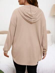 SHEIN LUNE Áo nỉ trơn màu, cỡ lớn, kiểu dáng thường ngày, đa năng cho mùa thu. - Màu be - Xem 2