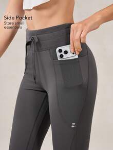 OutZeal Women Buttery Soft Tummy Control Drawstring Waist Side Pocket Outdoor Legging Hiking Camping - Dark Grey - View 3