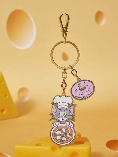 TOM & JERRY X SHEIN 1pc Cartoon Chef Donut Shaped Metal & Acrylic Keychain
