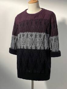 Manfinity Homme Plus Size Men's Contrast Color Round Neck Long Sleeve Casual Sweater, Autumn/Winter - Multicolor - View 8