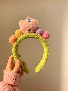 Diadema con orejas de oso adorable para mujeres, diadema antideslizante para mascarilla facial con orejeras de felpa, accesorio de moda para el cabello para las temporadas de otoño e invierno - Multicolor - Ver 7