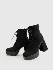 CUCCOO LuxiPop Damen Mode vielseitige Pendler Casual Plateau Knöchel Stiefel - Schwarz - Übersicht 6