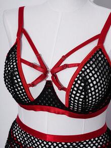 AltCore Plus Size Fashion Pioneer Series Black & Red Patchwork Design Underwire 5-Piece Lingerie Set Bdsm Lingerie Set Fishnet Lingerie Set Bandage Lingerie Set Red And Black Lingerie Set Garter Lingerie Set - Black - View 3