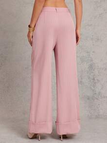 L'Amorae 女士细条纹袖口商务休闲裤 Old Money - 卡其色 - 查看 6