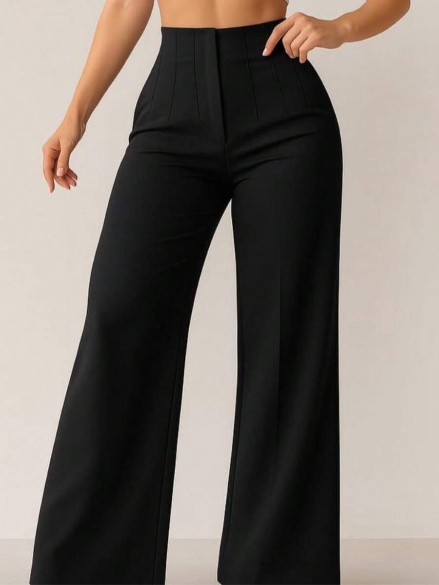 Pantalón de Tiro Alto con Corte Amplio y Estilo Elegante | Diseño Moderno, Comodidad Premium y Silueta Favorecedora - Negro - Ver 1