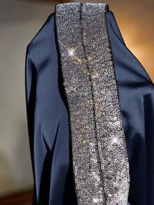 Reflora Plus Size Women Elegant Party Sequin Patchwork Loose Blouse, Suitable For Party And Gathering - Navy Blue - View 7