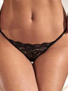 HautHeat Women's Classic Sexy Black Lace Thong Panties Sheer Lingerie With Slight Stretch Fabric For Comfort - Black - View 3