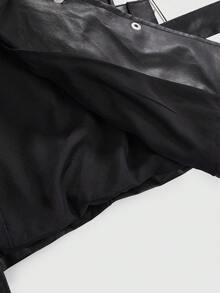 ROMWE Grunge Punk 摩托车朋克金属扣设计多带PU皮女式夹克 - 黑色 - 查看 5