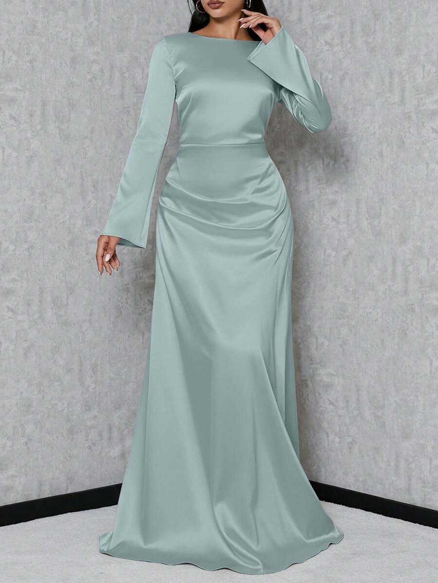 SHEIN Tall Women's Trumpet Sleeve Mermaid Dress - Dusty Blue - View 1